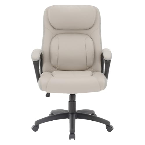 Office Star FL Series Executive Seating Faux Leather Manager's Adjustable Office Chair with Padded Arms, Taupe with Grey Mesh Accents - color: Taupe