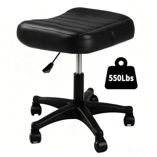 Ergonomic Adjustable Under Desk Footrest,Ottoman with Wheels | 500lbs|360° swivel Silent PU casters|Thick 2.36" Seat| Rolling Stool with Wheels for Massage,Salon,Spa,Clinic,Office,Home - color: Black