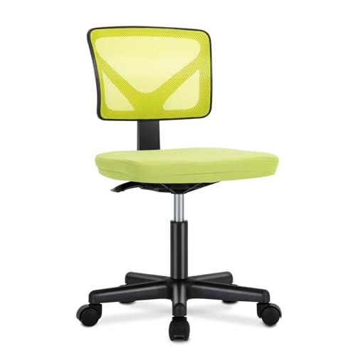 DUMOS Armless Desk Chairs, Small Home Office Mesh Chairs | Ergonomic Adjustable Mid Back, Swivel Rolling Task, Computer Work Vanity Small Spaces, Bright Green - color: Bright Green, size: 1pc