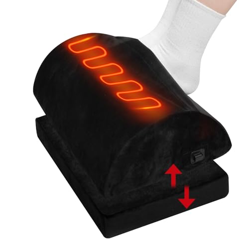 Heated Foot Rest Under Desk Footrest at Work, Foot Warmer Foot Stool with Double Layer Adjustable Height and Washable Cover, Handle Desk Foot Rest with Office Desk Accessories (Black)