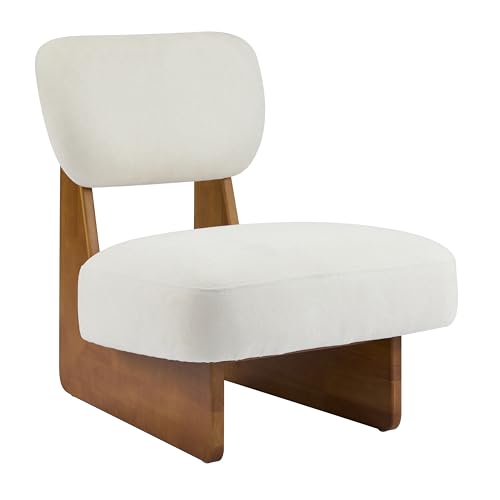 Christopher Knight Home Mores Low Profile Accent Chair Set of 2, Modern Living Room Armless Lounge Chair, Fabric Comfy Reading Chair for Bedroom, Wooden Frame and Thick Padded Seat, Beige + Natural - color: Beige + Natural