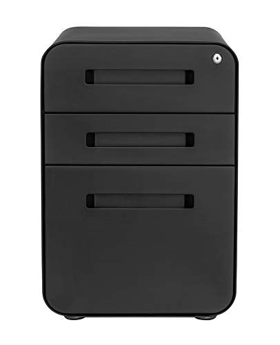 Laura Davidson Furniture Stockpile 3 Drawer File Cabinet with Lock - Under Office Desk Metal Filing Cabinet, Legal/Letter File Folders, Wheels and Stationary Feet, Pre-Assembled, Black - color: Black