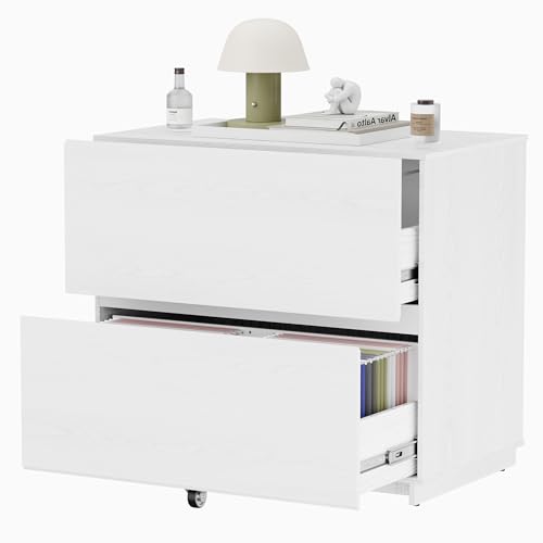 ModernMate 31.5" Lateral Wood Filing Cabinet with 2 Large Drawers, White - color: White