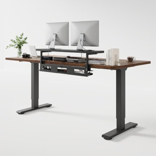FLEXISPOT Standing Desk with Monitor Riser & Cable Management - color: Black Walnut, size: 71x32"