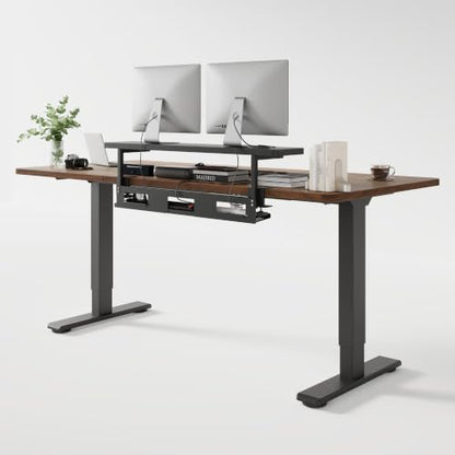 FLEXISPOT Standing Desk with Monitor Riser & Cable Management - color: Black Walnut, size: 71x32"