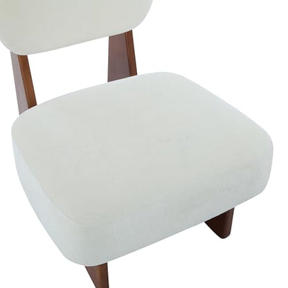 Christopher Knight Home Mores Low Profile Accent Chair Set of 2, Modern Living Room Armless Lounge Chair, Fabric Comfy Reading Chair for Bedroom, Wooden Frame and Thick Padded Seat, White+Walnut - color: Walnut+white C