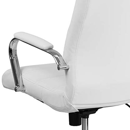 Flash Furniture Whitney High-Back Swivel LeatherSoft Desk Chair with Padded Seat and Armrests, Adjustable Height Padded Office Chair, White/Chrome | 360° Swivel, Height Adjustable, Commercial Grade - color: White Leathersoft/Chrome Frame