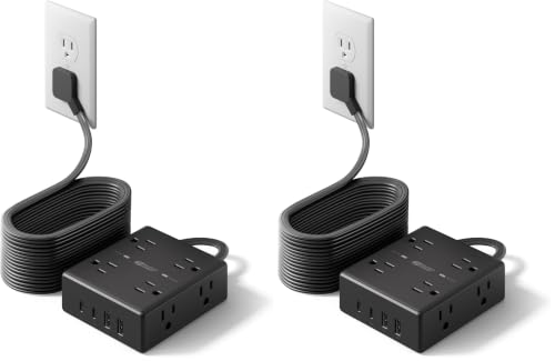 SUPERDANNY Extension Cord,Flat Plug Surge Protector Power Strip,20Ft (Pack of 2) - color: Black, size: 20FT-15W Standard Charge (Pack of 2)