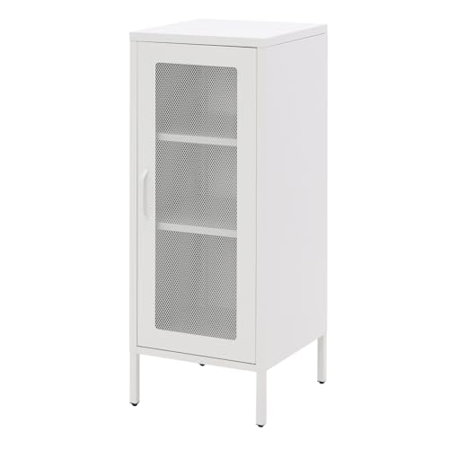 ALBAD Slim Metal Storage Cabinet with Mesh Door | 42" Tall Narrow Cabinet, Adjustable Shelves, Steel Organizer for Kitchen, Office, Living Room, Compact Storage Cabinet, White - color: White, size: 42"H-Mesh Door
