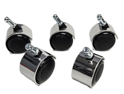 #66C5-2" Chrome Standard Replacement Office Chair Casters - Soft Wheels for Hard Floors - Set of 5 - Standard Size Stem 7/16 Inch Dia x 7/8 Inch Long.