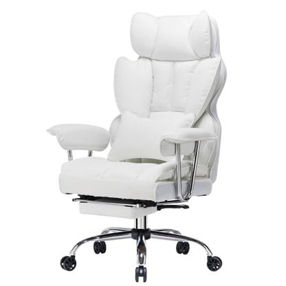 Efomao Big and Tall Office Chair 400lbs – High Back Executive Chair with Swivel Base, PU Leather Upholstery, Lumbar Pillow, Padded Armrests, and Rolling Wheels，White Computer Chair - color: 3008y White