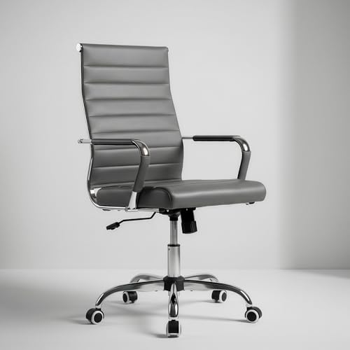 Okeysen Grey Office Desk Chair, Ergonomic Leather Modern Conference Room Chairs, Executive Ribbed Adjustable Swivel Rolling Chair for Home Office. - color: Ribbed Grey