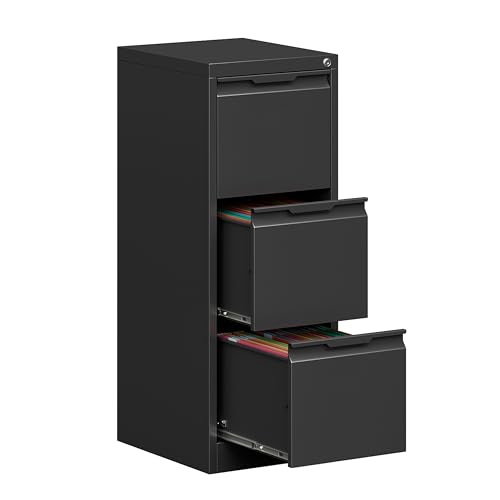 3 Drawer File Cabinet with Lock,Vertical Filing Cabinets for Home Office,Heavy Duty Metal File Cabinet for Hanging A4/Letter/Legal Size File,Vertical File Cabinet 15" W X 17.8" D X 38.3" H-Black - color: Black, size: 3 Drawer-Vertical-15"W