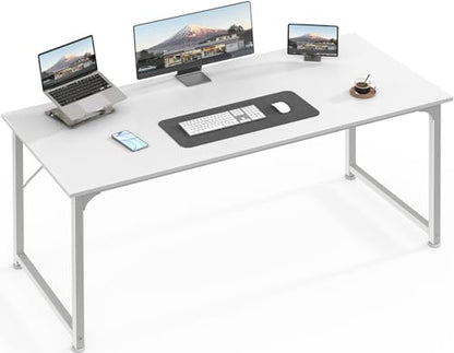 Huuger Computer Desk, 55 Inch Home Office Desk, Gaming Writing Work from Home Study Desk, Large Legroom, Sturdy Metal Frame, Modern Simple, White - color: White, size: 54inch