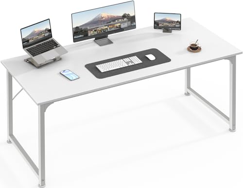 Huuger Computer Desk, 55 Inch Home Office Desk, Gaming Writing Work from Home Study Desk, Large Legroom, Sturdy Metal Frame, Modern Simple, White - color: White, size: 54inch