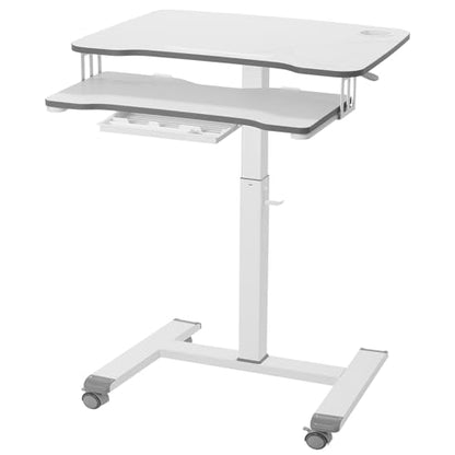 ETHU Mobile Standing Desk with Keyboard Tray on Wheels, White