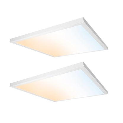 UltraLux 2x2 Surface Mount LED Panel TRIAC Dimmable 3CCT Matte White 2Pk | 3000 lumens, 120-degree beam, CRI>80, aluminum build, damp-rated, fits junction boxes, over 50,000 hours, 5-year warranty - color: Matte White, size: 2X2 (2 Pack)