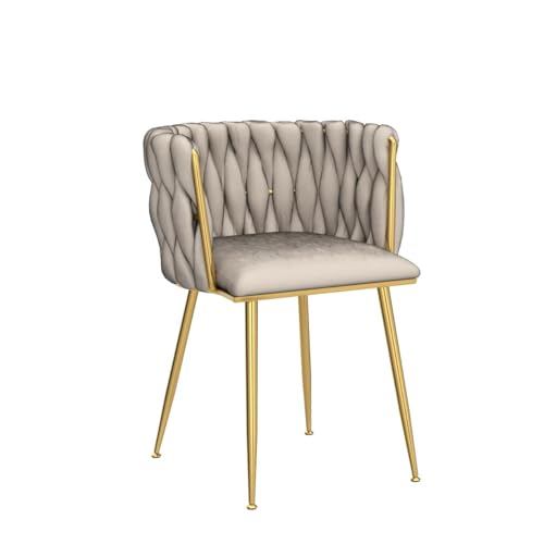 NIOIIKIT Modern Velvet Dining Chairs Hand Weaving Accent Chairs Living Room Chairs Upholstered Side Chair with Golden Metal Legs for Dining Room Kitchen Vanity Living Room (Ivory) - color: Ivory