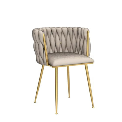NIOIIKIT Modern Velvet Dining Chairs Hand Weaving Accent Chairs Living Room Chairs Upholstered Side Chair with Golden Metal Legs for Dining Room Kitchen Vanity Living Room (Ivory) - color: Ivory