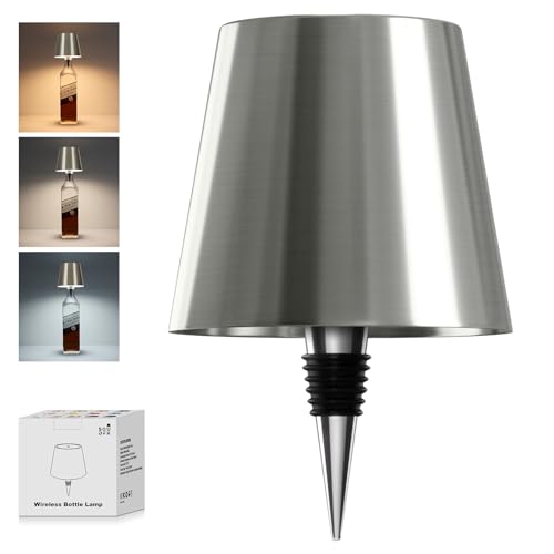 Wireless Bottle Lamp, 2026 New 3 Color Rechargeable Led Wine Bottle Lights for Bars Restaurants (Silver, 1PC) - color: Silver