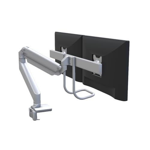 UPLIFT DESK Crestview Align Dual Monitor Arm - Gas Spring Monitor Mount with Adjustment Handle Fits 13-32” Inch Displays, VESA Compatible, Clamp or Grommet Mounting, Fits Standing Desks (Gray) - color: Gray, style: Dual Monitor Arm