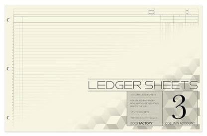 3 Column Accounting Ledger Sheets, 17'' x 11'', 50 Pages | Large Columnar Loose Leaf Paper, 3 Hole Punched - Made in USA - size: 3 Column, style: Loose Leaf Sheets