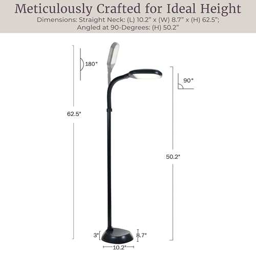 Lavish Home Adjustable LED Floor Lamp with Bendable Neck - Full Spectrum Natural Sunlight LED Lamp for Bedroom and Living Room - Reading, Craft, and Esthetician Light (Black)