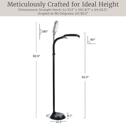 Lavish Home Adjustable LED Floor Lamp with Bendable Neck - Full Spectrum Natural Sunlight LED Lamp for Bedroom and Living Room - Reading, Craft, and Esthetician Light (Black)