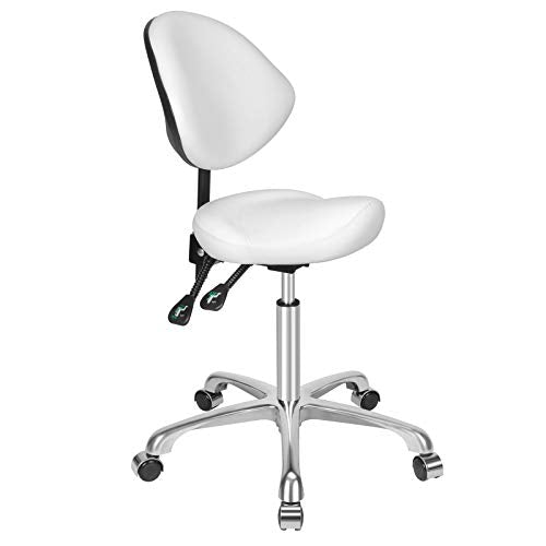 Kaleurrier Saddle Stool with Back Support: Rolling Saddle Chair with Wheels - color: White, size: With Back