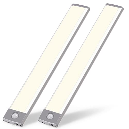 RXWLKJ 54-LED Under Cabinet Lights,USB Rechargeable Kitchen Night Light,Battery Operated Counter Closet Lighting,Wireless Motion Activated Light for Cabinets Cupboard Pantry(Warm Light 2Pack - color: Silver Warm White Light, size: 12.7 in-54LED-2PACK