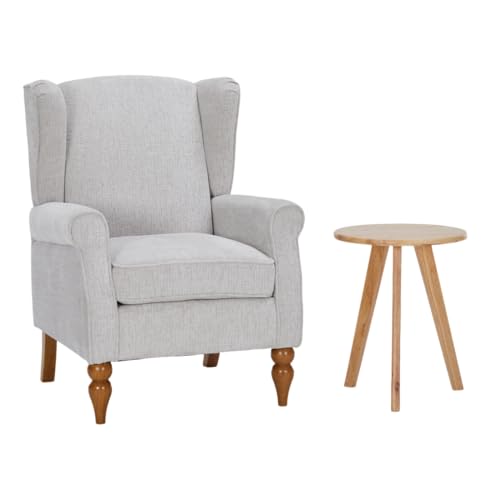 Mid-Century High Wingback Chair,Modern Fabric Accent Chair Armchair with Solid Wood Coffee Table Set,Leisure Single Sofa Chair for Living Room,Club,Home Reception,Beige - color: Beige.