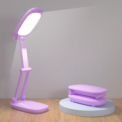 Akejrym LED Desk Lamp for Office Home & Battery Operated Lamp Rechargeable Lamp Foldable & Portable Light, [2-Fold Bracket] 3 Brightness Dimmable Small Desk Lamp Wireless Reading Lamp (Purple) - color: Purple