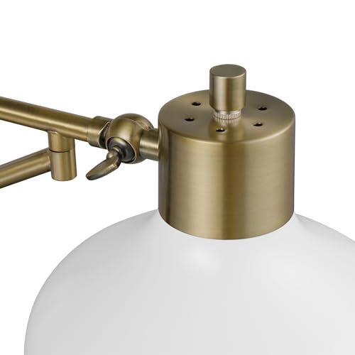Globe Electric 51344 1-Light Plug-in or Hardwire Swing Arm Wall Sconce, White, Brass Accents, White-Cloth Cord, Mounted Bedside Lamp, Kitchen Sconces Wall-Lighting, Bulb Not Included - size: 5.75"