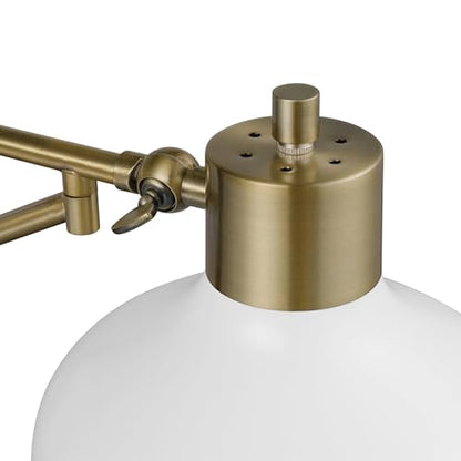 Globe Electric 51344 1-Light Plug-in or Hardwire Swing Arm Wall Sconce, White, Brass Accents, White-Cloth Cord, Mounted Bedside Lamp, Kitchen Sconces Wall-Lighting, Bulb Not Included - size: 5.75"