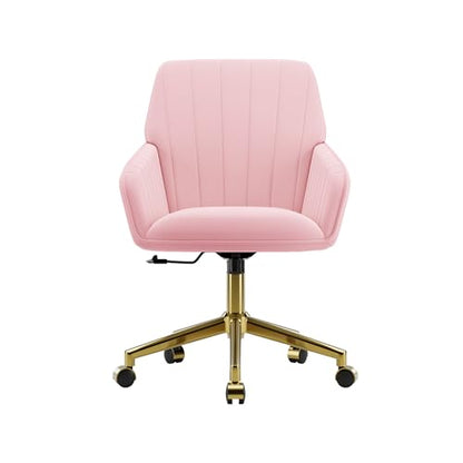YITAI Velvet Office Desk Armchairs with Gold Base and Wheels,Modern Height Adjustable 360 Degree Swivel Upholstered Vanity Chairs for Living/Room Bedroom/Study,Pink - color: Gold Pink