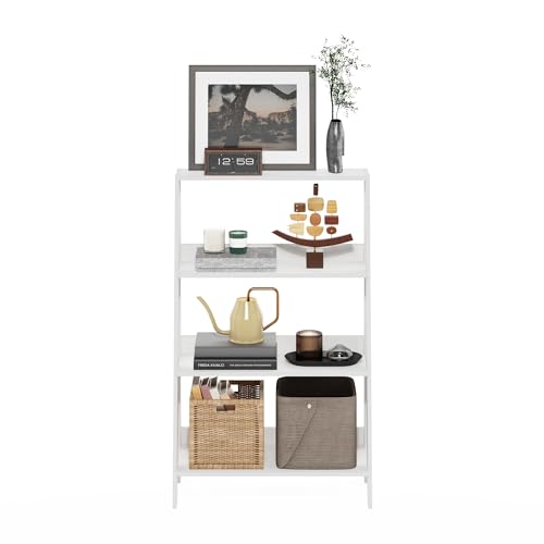 Furinno Ladder 4-Tier Book Shelf, Open Shelving Ladder Shelf, Plain White - color: White, size: 4-Tier