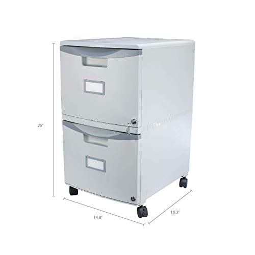 Storex Two-Drawer Mobile File Cabinet with Lock, 14.8 x 18 x 26-Inch, Gray (61301B01C) - color: Grey, size: 26" x 31.8" x 14.1", style: 2-Drawer, With Casters