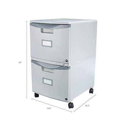 Storex Two-Drawer Mobile File Cabinet with Lock, 14.8 x 18 x 26-Inch, Gray (61301B01C) - color: Grey, size: 26" x 31.8" x 14.1", style: 2-Drawer, With Casters