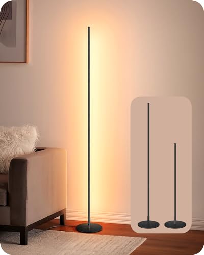 EDISHINE LED Corner Floor Lamp, 57.5" Minimalist Dimmable Sleek Light, Adjustable Height, Standing Tall Floor Lamps for Living Room, Bedroom, Office, 3000K Warm White Light, Black - color: Black, size: 7.8"D x 7.8"W x 57.5"H