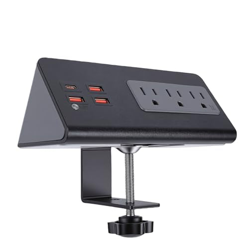 Fabater Desk Clamp Power Strip, Fast Charging Station with 3 AC Outlets, 3 USB A Ports & PD 20W USB C Ports, 6.56FT Desktop Mount Surges Protector, Fit 0.2-1.57IN Tabletop Edges (US)