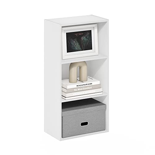 Furinno Luder 3-Tier Open Shelf Bookcase, White | 9.3 x 16 x 31.4, Open Shelves Bookcase, for Living Room, Bedroom, Home Office - color: White, size: 3-Tier, 9.3 x 16 x 31.4