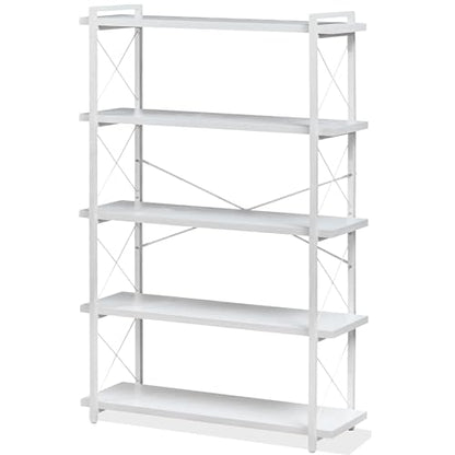 HCHQHS Bookshelf, 5-Tier Industrial Bookcase, White Open Book Shelf, Freestanding Tall Bookshelves with Metal Frame - color: Cloud White, size: 5-Tier (35.8"W x 65.7"H)