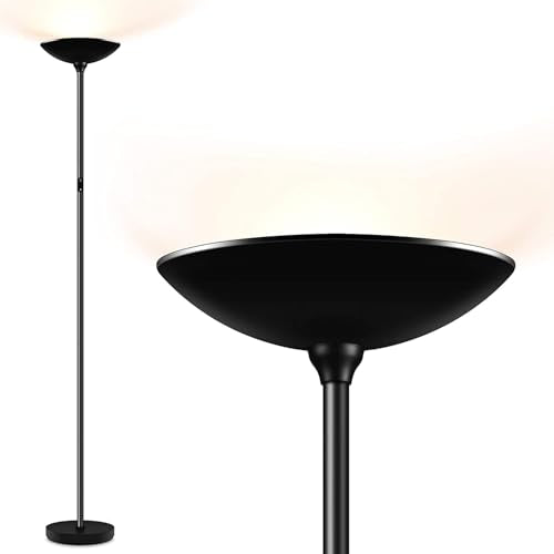 BoostArea Touch Floor Lamp,22W 2200LM LED Torchiere Floor Lamps, Stepless Dimmable,3000K Daylight, 50000hrs Lifespan, 71'' Pole Standing Lamp for Living Room, Standing Lamps for Bedroom,Black - color: Black, size: 70.5 Inch