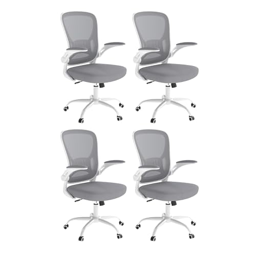 Youhauchair Adjustable Mesh Ergonomic Office Chair Set of 4, Grey | Flip-up Arms, Lumbar Support, Height Adjustable, Swivel, Breathable, Rocking, Mid Back Compurter Chair with Wheels - color: Grey, size: Set of 4