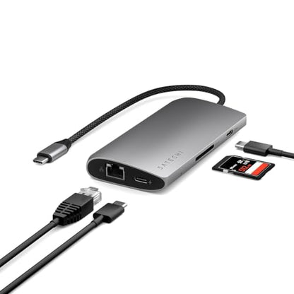 Satechi 8-in-1 USB-C Hub V3, 8K HDMI, 100W Charging, Ethernet, Space Gray - color: Space Gray, size: V3