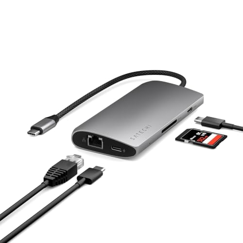 Satechi 8-in-1 USB-C Hub V3, 8K HDMI, 100W Charging, Ethernet, Space Gray - color: Space Gray, size: V3