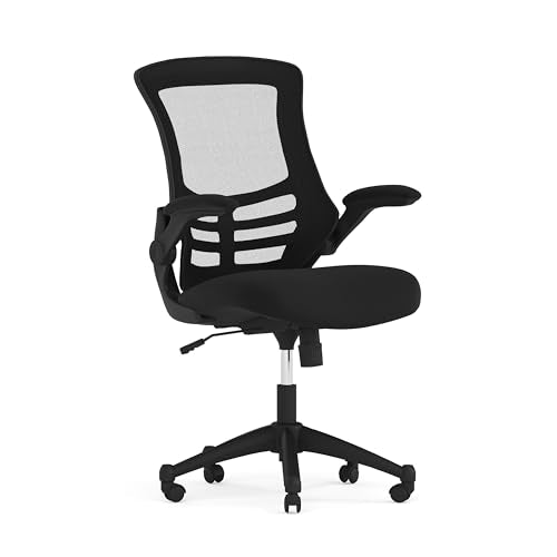 Flash Furniture Kelista Mid-Back Swivel Office Chair with Adjustable Seat Height, Ergonomic Mesh Desk Chair with Flip-Up Armrests, Black - color: Black Mesh, size: Set of 1