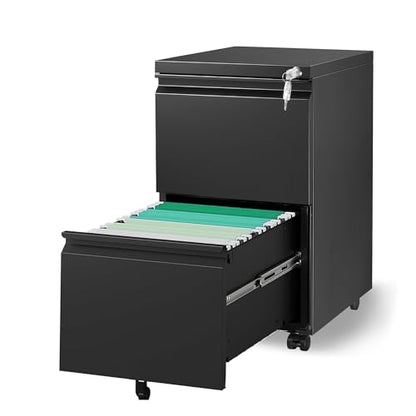 2 Drawer Mobile File Cabinet with Lock,Rolling File Cabinet, Under Desk Mobile Filing Cabinet,File Cabinets for Home Office,Storage 2 Drawer Mobil Filing Cabinet for A4/Legal/Letter,Balck - color: Black, style: 2A