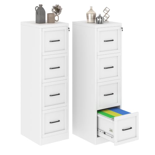 GAIOUS Metal Vertical File Cabinet with Lock, Home Office 4 Drawer Cabinet - color: White, size: 17.72"D x 14.96"W x 52.4"H