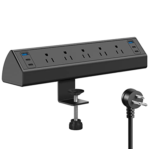 Jgstkcity Desk Clamp Power Strip USB C,40W Total Fast Charging Station,4 PD 20W USB C Ports,Desk Edge Mount Surge Protector,5 Outlets,Fit 1.96" Tabletop Edge,ETL Listed (Pack of 15) - color: Black, size: 5 Outlets & 6 USB Ports - 40W (Pack of 15)